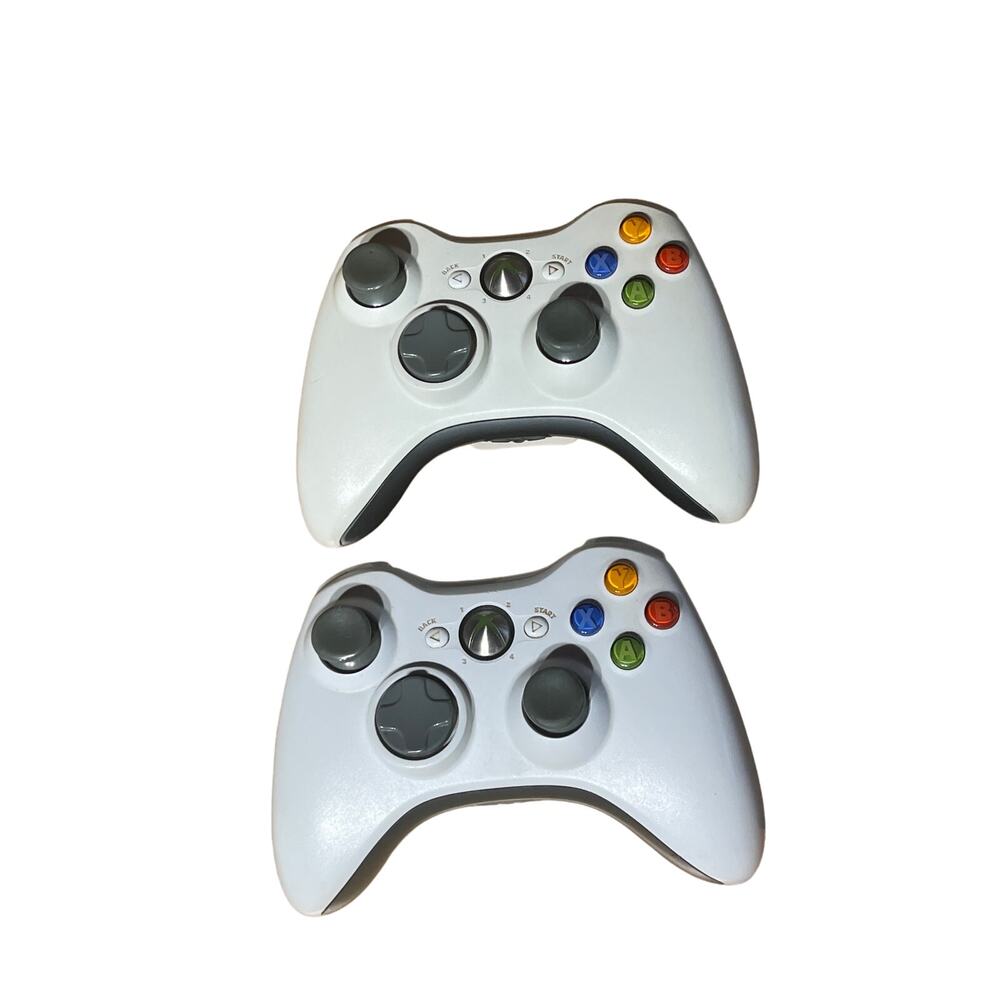 2 Xbox 360 Microsoft Controllers. Video Games. White.